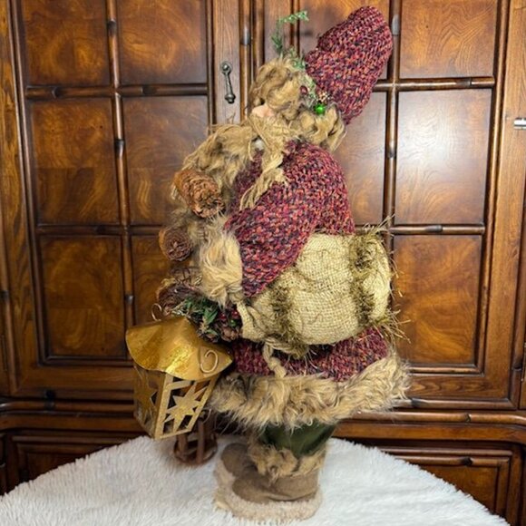 Vintage 25" Olde World Faux Fur Burgundy Tweed Braided Beard Metal Lantern Santa - Picture 2 of 12